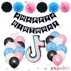 Joya® TikTok Verjaardag Feestset | Tik Tok Decoratie Pakket | Muziek Feestartikelen | Kinderverjaardag | TikTok Slinger & Ballonnen | Inhoud = 28 stuks